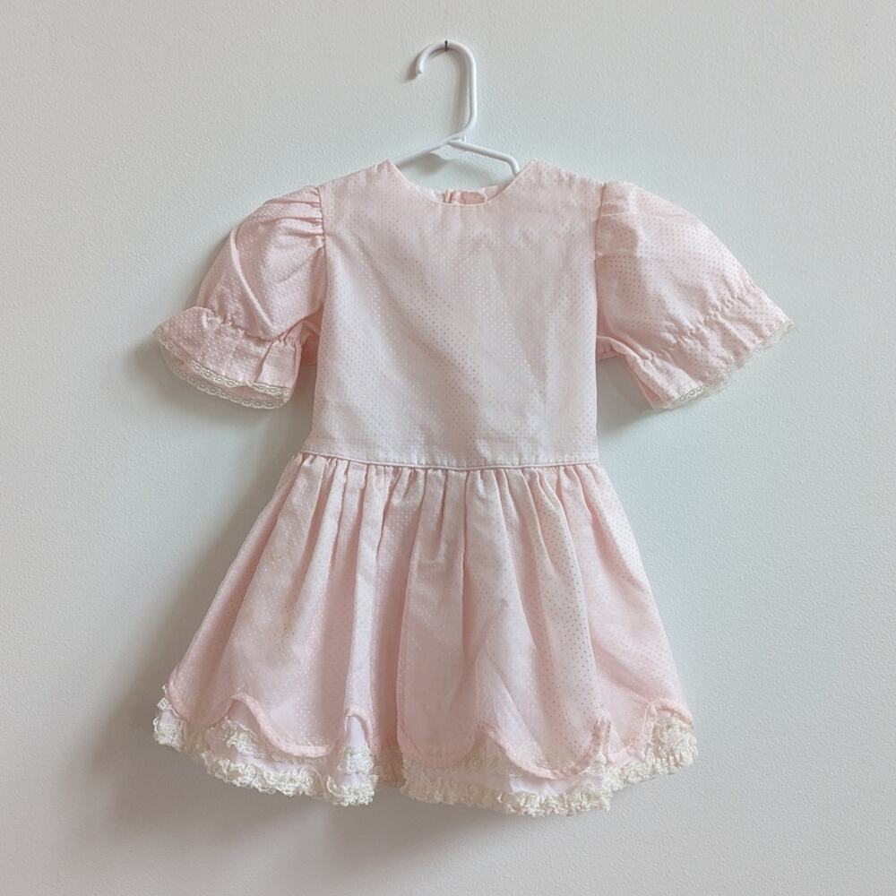 Vtg Toddletime Dainty Girls Dress 4T Pink Swiss Dot Semi Sheer Wedding Party